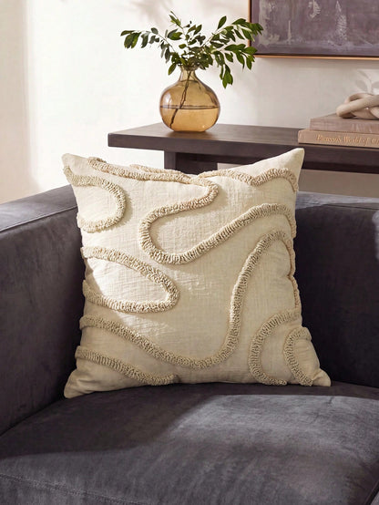 1pc Nordic Ins Style Embroidered Throw Pillow, Sofa Bed Head Pillow Lumbar Pillow, With Tufted Tassels, Suitable For Bay Window, Floor Cushion, Etc., Size 45*45cm, Autumn Decoration, Room Decor