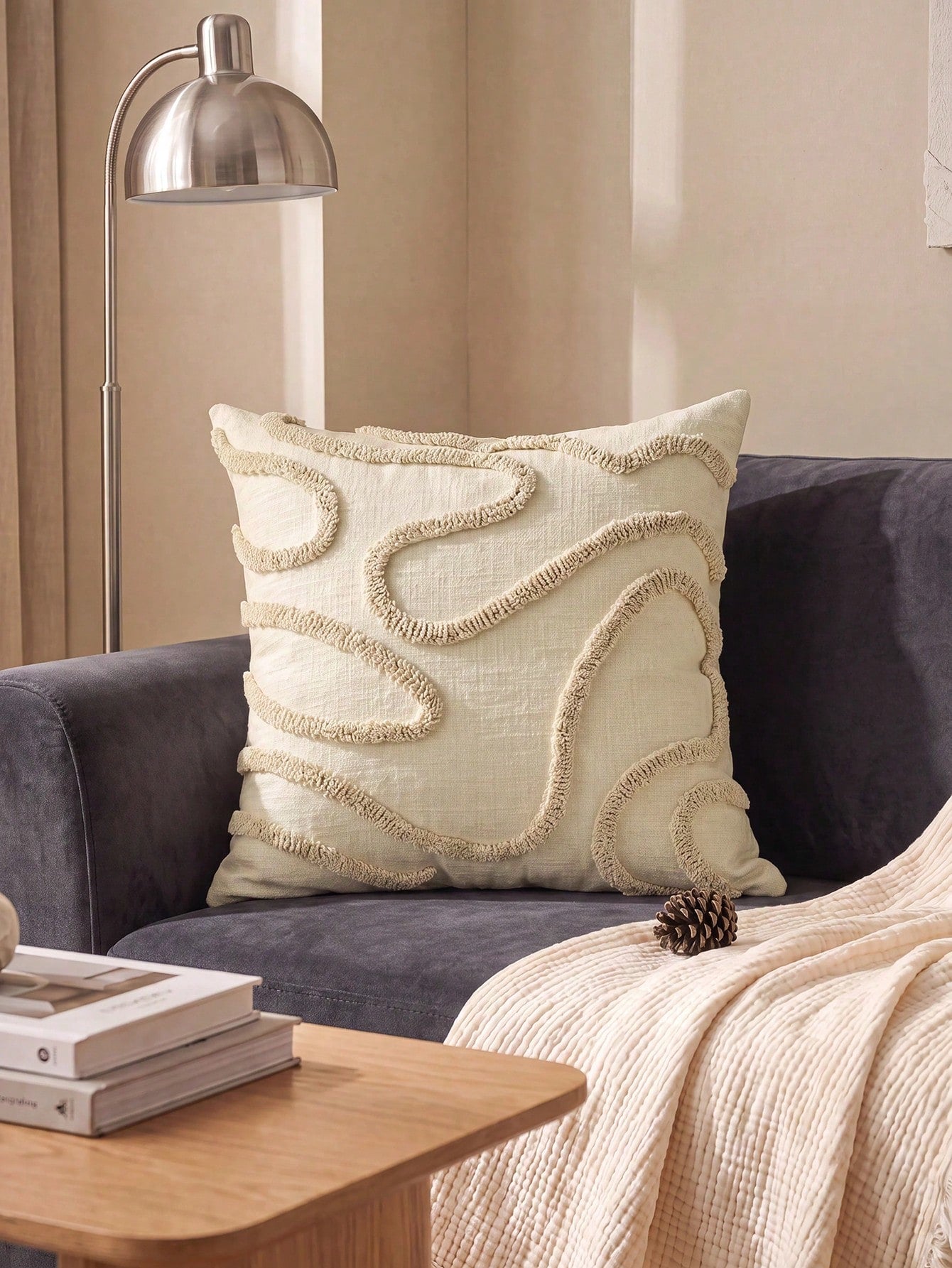 1pc Nordic Ins Style Embroidered Throw Pillow, Sofa Bed Head Pillow Lumbar Pillow, With Tufted Tassels, Suitable For Bay Window, Floor Cushion, Etc., Size 45*45cm, Autumn Decoration, Room Decor