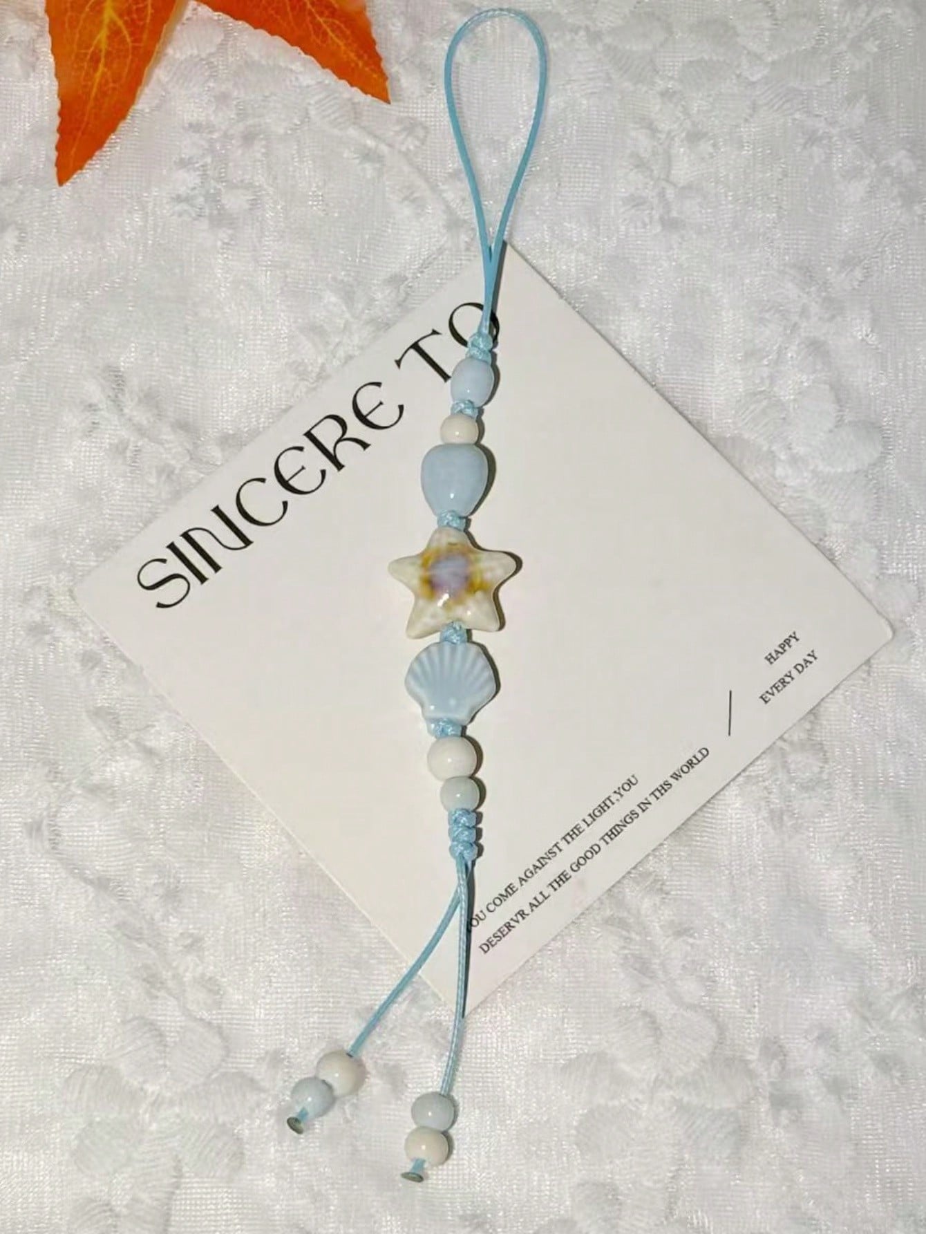 1pc Ocean Style Light Blue Braided Phone Charm Handmade Ceramic Starfish Shell Heart Bead Adjustable String Cell Phone Lanyard Decor For Phone Case Earbud Case Backpack Summer Beach Accessory Holiday