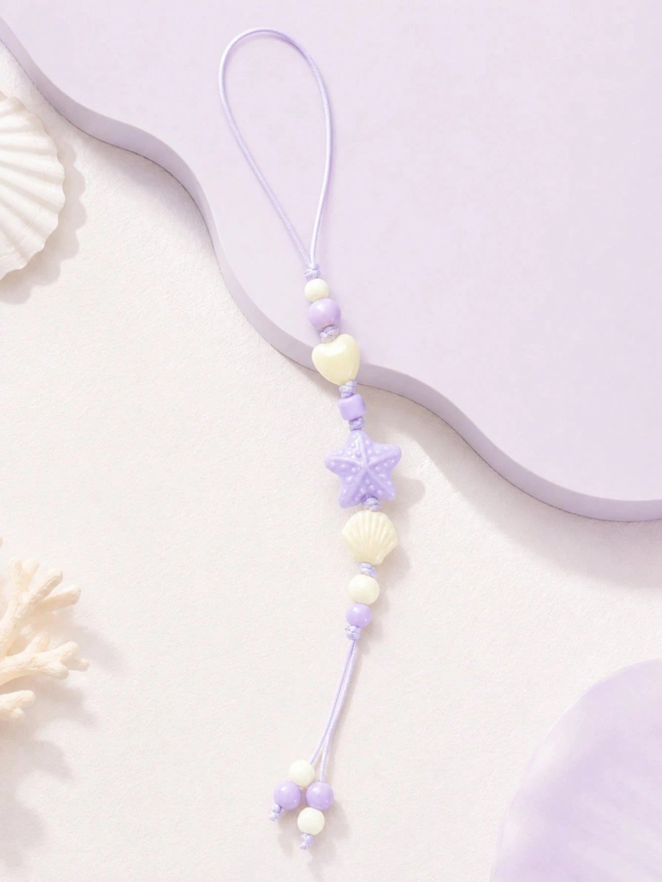 1pc Ocean Style Light Blue Braided Phone Charm Handmade Ceramic Starfish Shell Heart Bead Adjustable String Cell Phone Lanyard Decor For Phone Case Earbud Case Backpack Summer Beach Accessory Holiday