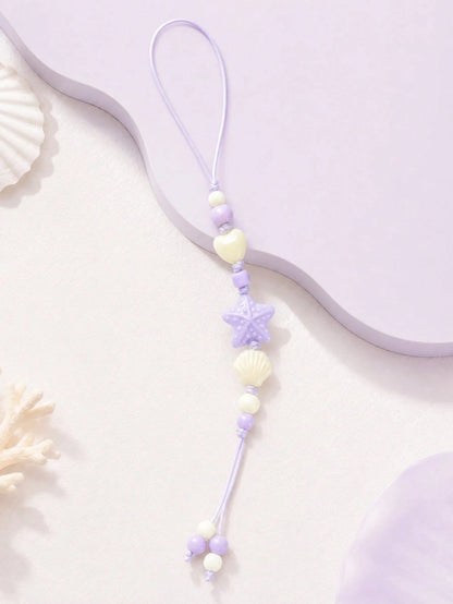 1pc Ocean Style Light Blue Braided Phone Charm Handmade Ceramic Starfish Shell Heart Bead Adjustable String Cell Phone Lanyard Decor For Phone Case Earbud Case Backpack Summer Beach Accessory Holiday