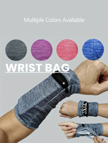 1pc Outdoor Sports Wrist Pouch/Arm Bag/Wallet/Wristband With Phone Pocket, Cycling, Running Fitness Unisex Running Hand Wrist Guard Storage Bag, Zipper Sweat Band Wrist Support Wristband Sweatband Wri