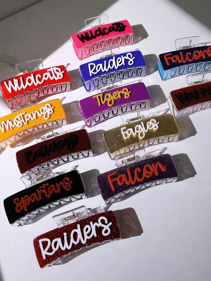 1pc Personalized Gameday Cheering Squad Team Name Rainbow Text Hair Clip, Name Hair Claw, Bridesmaid Gift, Personalized Gift