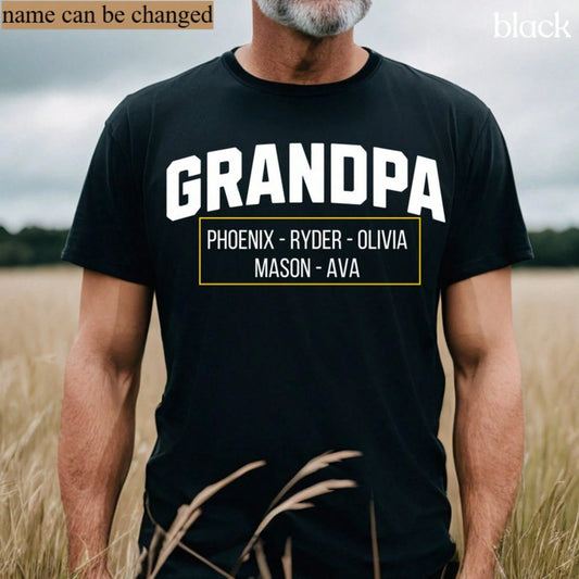 1pc Personalized Grandpa Shirt Custom Papa Shirts Grandpa Gift Customized Father's Day TShirt For Dad Christmas Gift With Grandchildren Names,100% Cotton, S-3XL