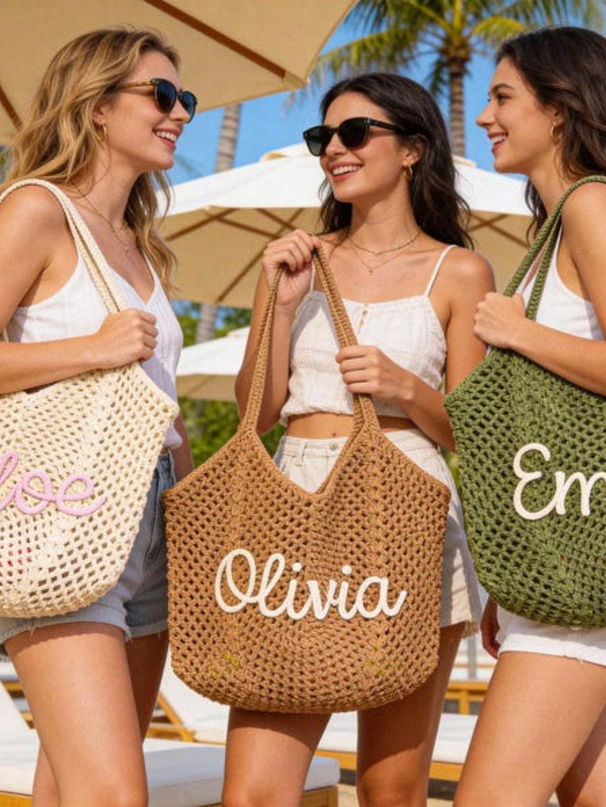 1pc Personalized Handmade Crochet Beach Bag, Crochet Knitted Beach Bag, Bridesmaid Gift Bag, Travel Beach Bag, Wedding Favor, Bridal Party Gift, Boho Chic