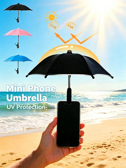 1PC Phone Clip On Sun Umbrella, Waterproof Anti-Glare Mini UV Protection Parasol With Phone Holder, Light Rain Resistant Universal Phone Shade Cover, Outdoor Travel Camping Fitness Study Holiday Essen