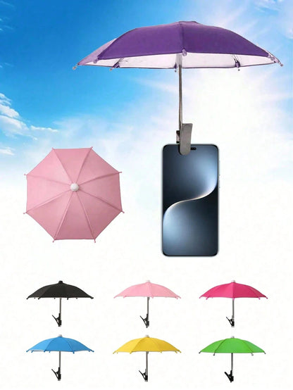1PC Phone Clip On Sun Umbrella, Waterproof Anti-Glare Mini UV Protection Parasol With Phone Holder, Light Rain Resistant Universal Phone Shade Cover, Outdoor Travel Camping Fitness Study Holiday Essen