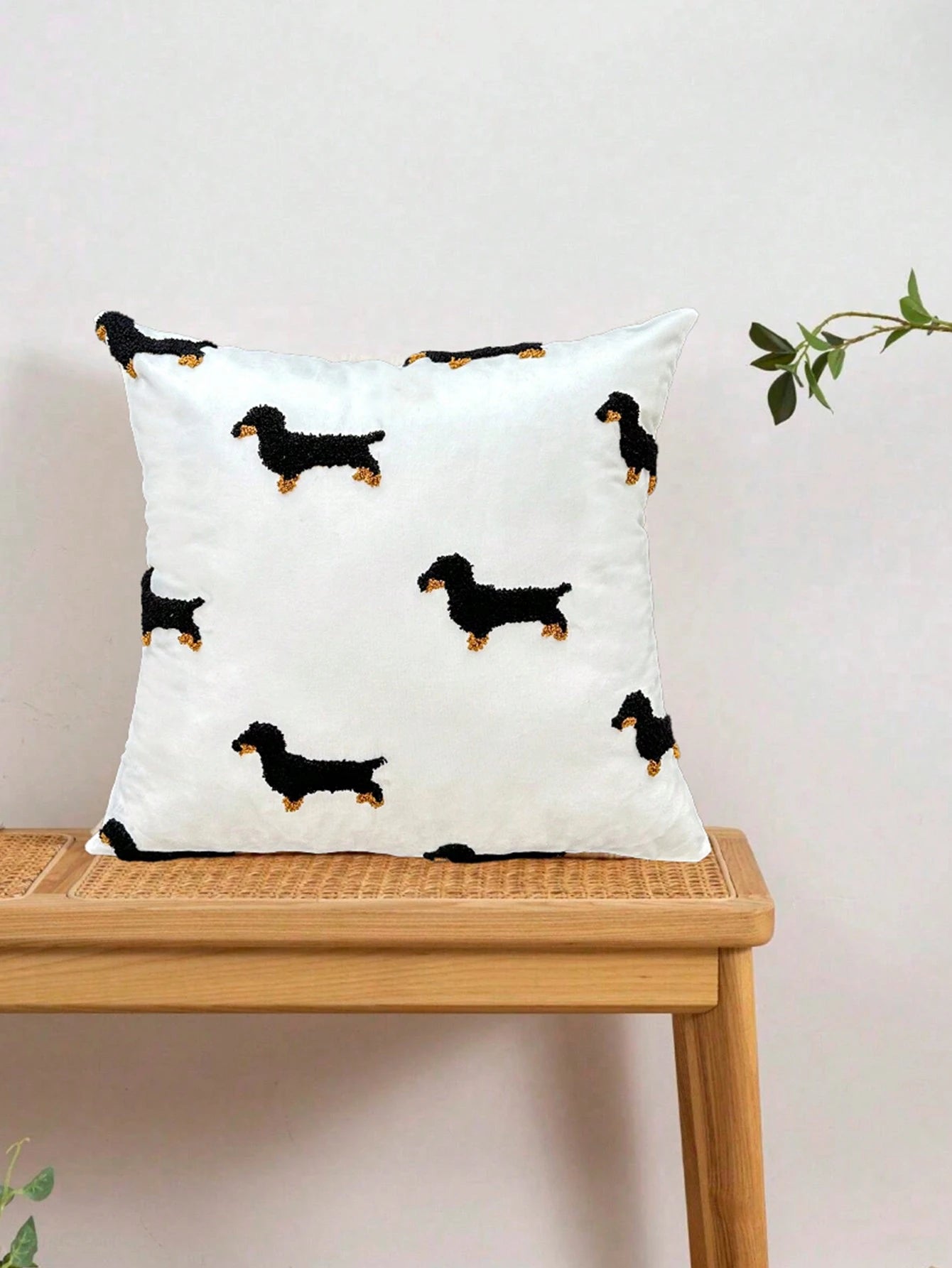 1pc Pillow Case, Dachshund Embroidery Design, 100% Polyester, Zipper Closure, No Filling, Suitable For Living Room, Bedroom And Dining Room Decor