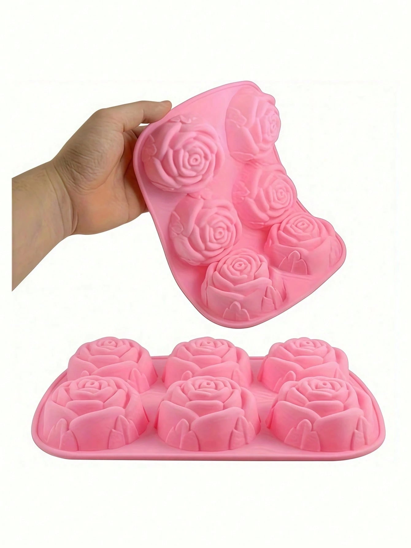 1pc Pink 6-Cavity Rose Flower Shaped Silicone Soap Mold, High Temperature Resistant, Diy Handmade Soap Making Mold,Suitable For Christmas