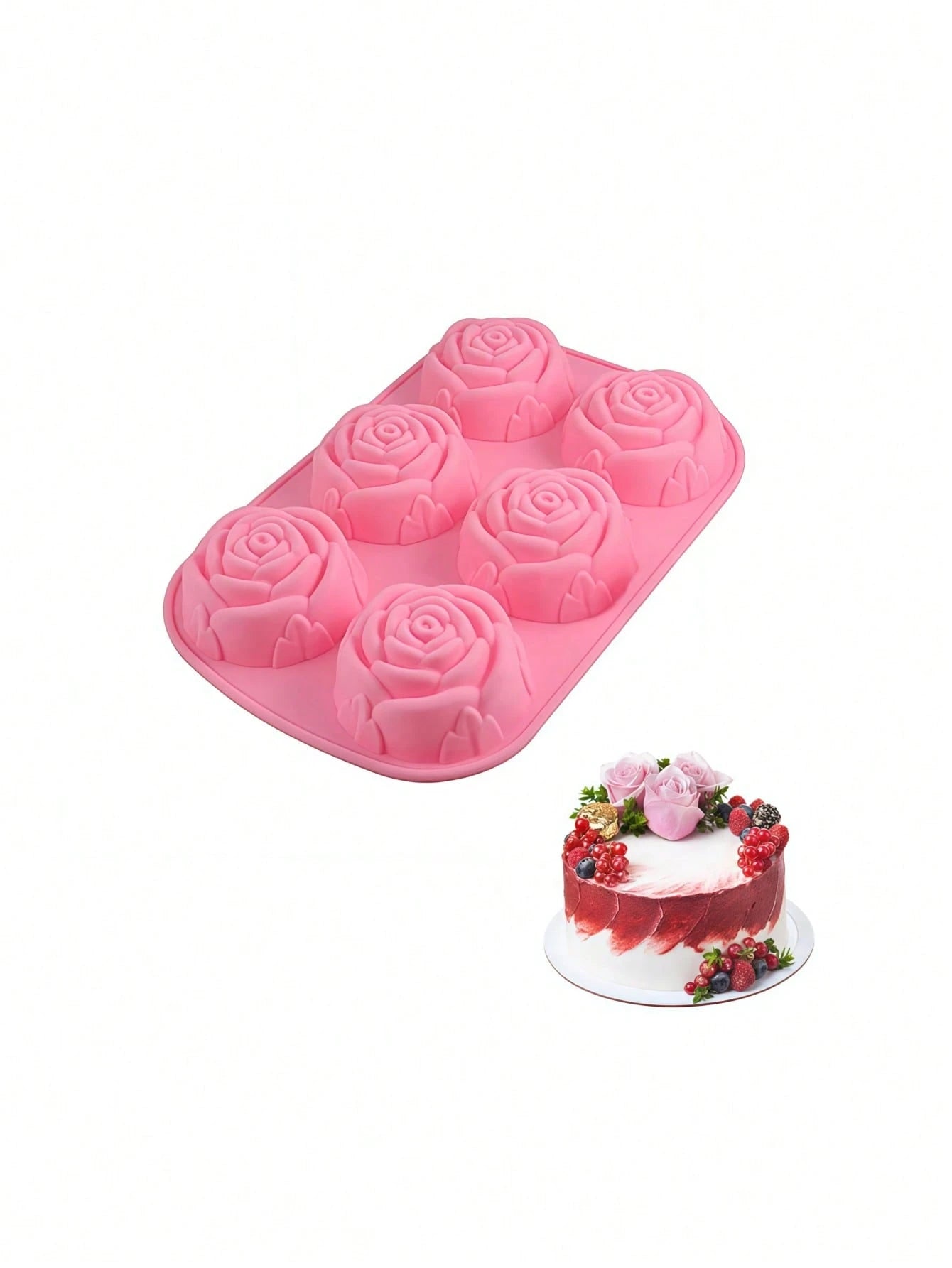1pc Pink 6-Cavity Rose Flower Shaped Silicone Soap Mold, High Temperature Resistant, Diy Handmade Soap Making Mold,Suitable For Christmas