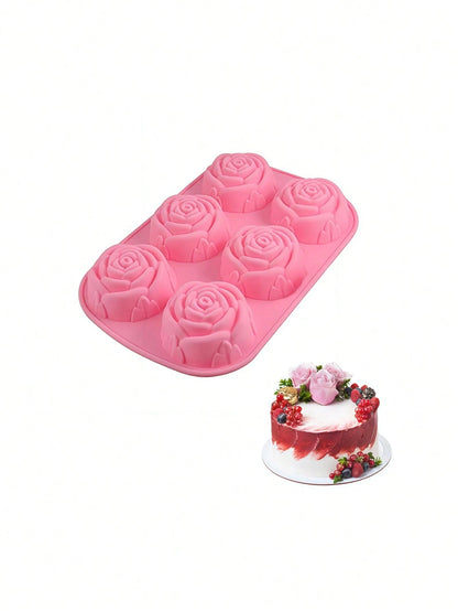 1pc Pink 6-Cavity Rose Flower Shaped Silicone Soap Mold, High Temperature Resistant, Diy Handmade Soap Making Mold,Suitable For Christmas