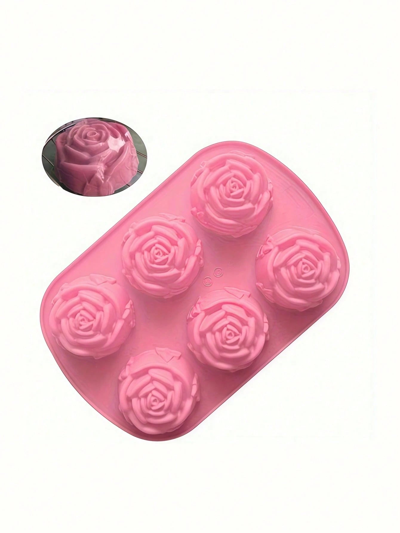 1pc Pink 6-Cavity Rose Flower Shaped Silicone Soap Mold, High Temperature Resistant, Diy Handmade Soap Making Mold,Suitable For Christmas