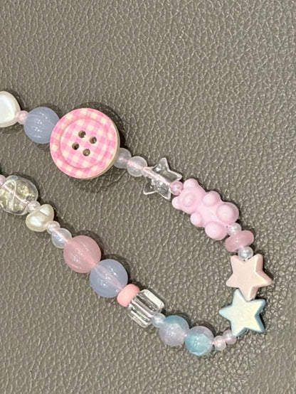 1Pc Pink LiPhone Chain, Wristband, CCD Pendant, Camera Lanyard, Pink Button Beaded Pendant For Girls.