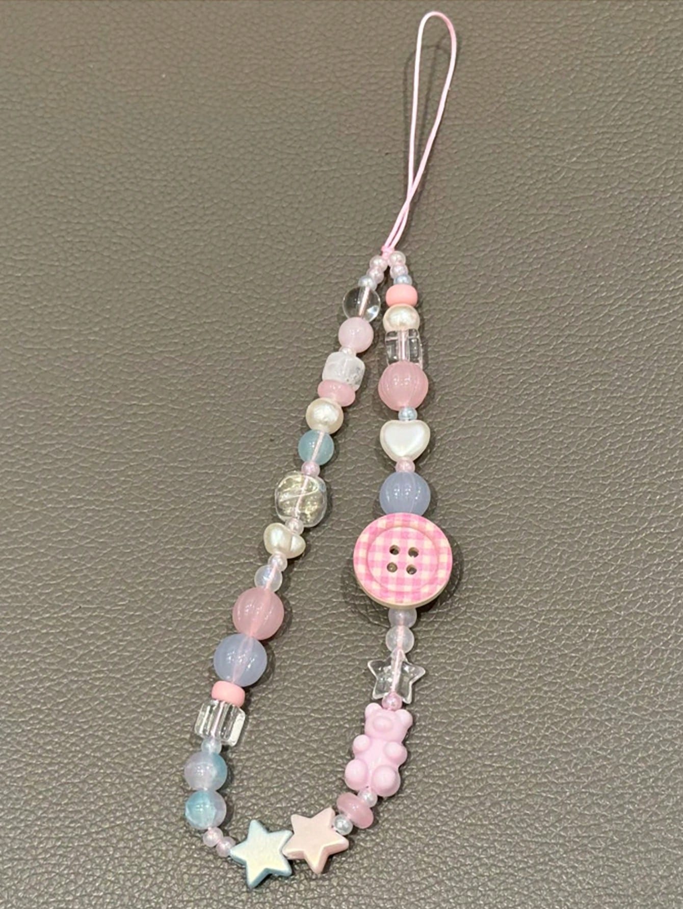 1Pc Pink LiPhone Chain, Wristband, CCD Pendant, Camera Lanyard, Pink Button Beaded Pendant For Girls.