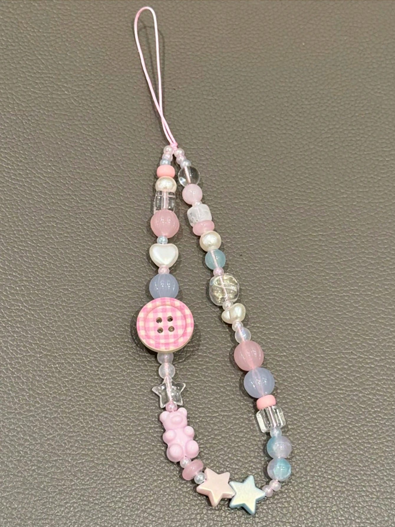 1Pc Pink LiPhone Chain, Wristband, CCD Pendant, Camera Lanyard, Pink Button Beaded Pendant For Girls.