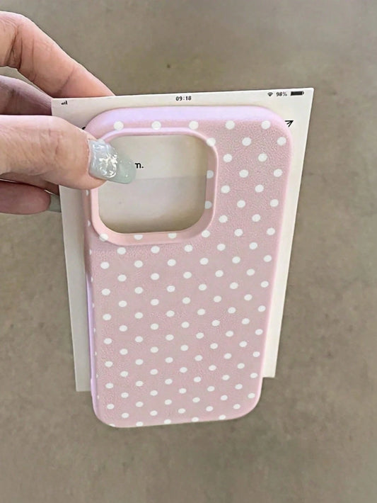 1pc Pink Minimalist White Polka Dot Artistic Pattern Matte Textured Full Coverage Shockproof TPU Fashionable Phone Case Compatible With IPhone 17, 16, 15, 14, 13, 12, 11 Pro Max/Plus/XR/7/8 Office Gif