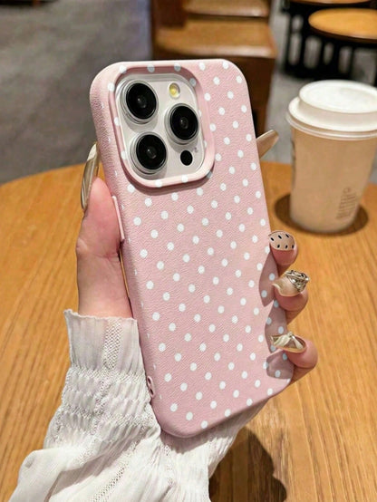 1pc Pink Minimalist White Polka Dot Artistic Pattern Matte Textured Full Coverage Shockproof TPU Fashionable Phone Case Compatible With IPhone 17, 16, 15, 14, 13, 12, 11 Pro Max/Plus/XR/7/8 Office Gif