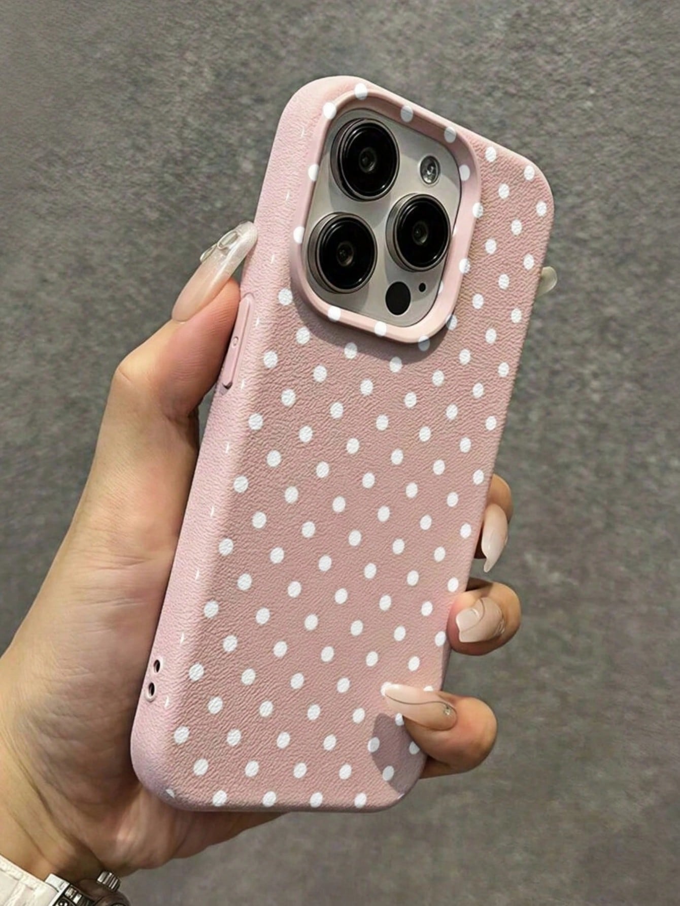 1pc Pink Minimalist White Polka Dot Artistic Pattern Matte Textured Full Coverage Shockproof TPU Fashionable Phone Case Compatible With IPhone 17, 16, 15, 14, 13, 12, 11 Pro Max/Plus/XR/7/8 Office Gif