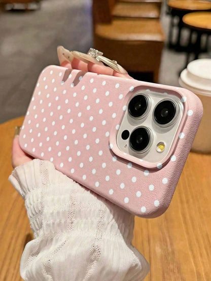 1pc Pink Minimalist White Polka Dot Artistic Pattern Matte Textured Full Coverage Shockproof TPU Fashionable Phone Case Compatible With IPhone 17, 16, 15, 14, 13, 12, 11 Pro Max/Plus/XR/7/8 Office Gif