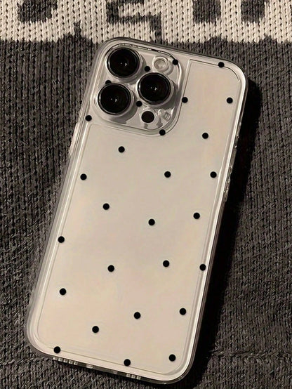 1pc Pink Minimalist White Polka Dot Artistic Pattern Matte Textured Full Coverage Shockproof TPU Fashionable Phone Case Compatible With IPhone 17, 16, 15, 14, 13, 12, 11 Pro Max/Plus/XR/7/8 Office Gif