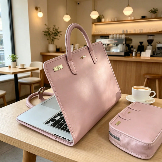 1pc Pink PU Leather Laptop Bag With Side Pocket- Fashionable & Durable Women's Laptop Bag, Pink Laptop Sleeve, Elegant & Practical Design, Laptop Bag