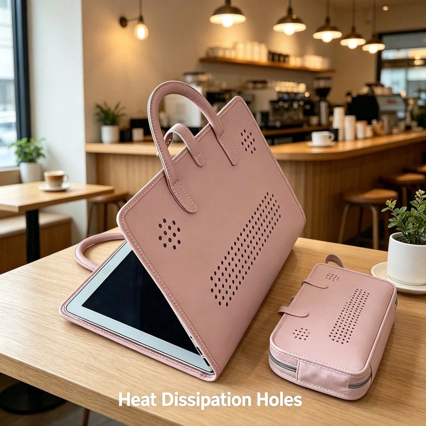 1pc Pink PU Leather Laptop Bag With Side Pocket- Fashionable & Durable Women's Laptop Bag, Pink Laptop Sleeve, Elegant & Practical Design, Laptop Bag