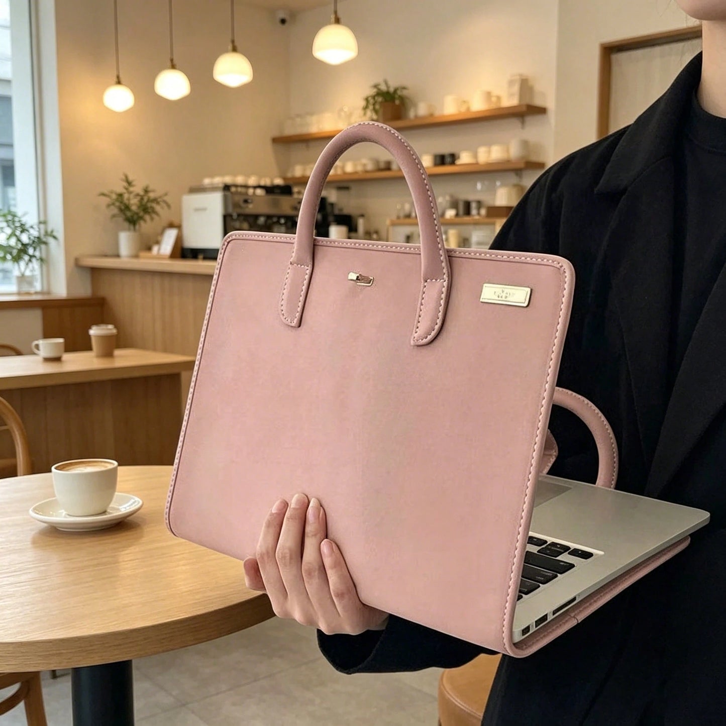 1pc Pink PU Leather Laptop Bag With Side Pocket- Fashionable & Durable Women's Laptop Bag, Pink Laptop Sleeve, Elegant & Practical Design, Laptop Bag