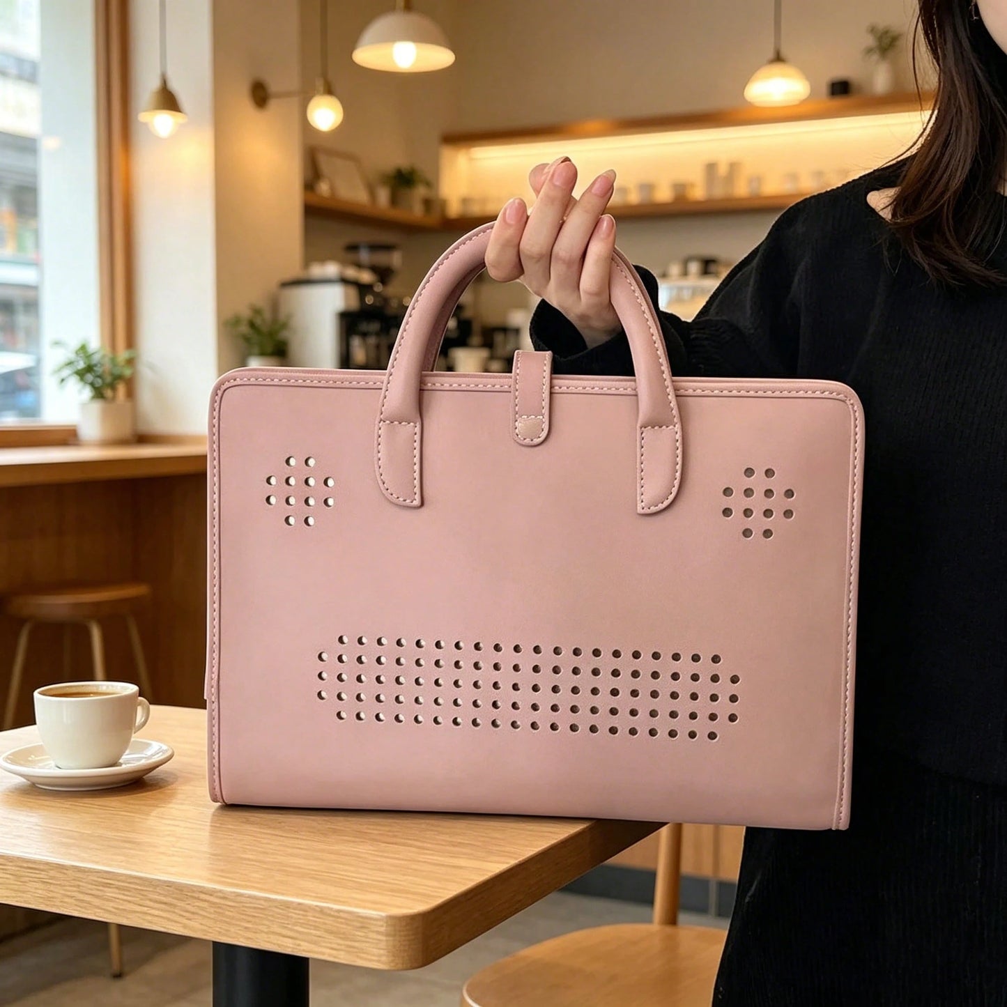 1pc Pink PU Leather Laptop Bag With Side Pocket- Fashionable & Durable Women's Laptop Bag, Pink Laptop Sleeve, Elegant & Practical Design, Laptop Bag