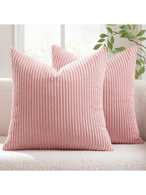 1pc Plain Ribbed Striped Soft Decorative Throw Pillow Case, Square Cushion Cover, Spring Winter Holiday Home Decor, Soft Comfy Striped Fabric, Modern Decor For Sofa, Bedroom, Dorm