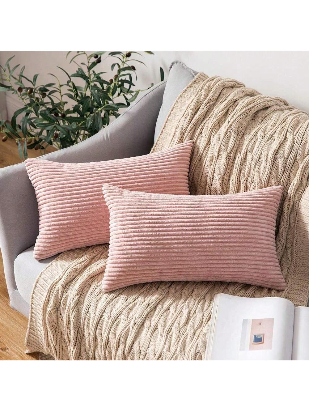 1pc Plain Ribbed Striped Soft Decorative Throw Pillow Case, Square Cushion Cover, Spring Winter Holiday Home Decor, Soft Comfy Striped Fabric, Modern Decor For Sofa, Bedroom, Dorm