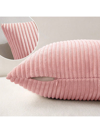 1pc Plain Ribbed Striped Soft Decorative Throw Pillow Case, Square Cushion Cover, Spring Winter Holiday Home Decor, Soft Comfy Striped Fabric, Modern Decor For Sofa, Bedroom, Dorm
