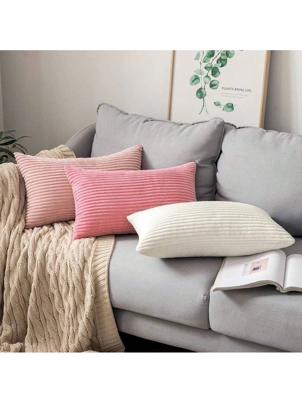 1pc Plain Ribbed Striped Soft Decorative Throw Pillow Case, Square Cushion Cover, Spring Winter Holiday Home Decor, Soft Comfy Striped Fabric, Modern Decor For Sofa, Bedroom, Dorm