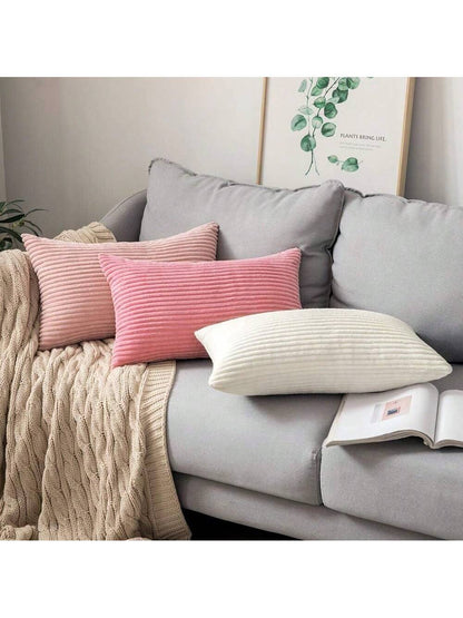 1pc Plain Ribbed Striped Soft Decorative Throw Pillow Case, Square Cushion Cover, Spring Winter Holiday Home Decor, Soft Comfy Striped Fabric, Modern Decor For Sofa, Bedroom, Dorm