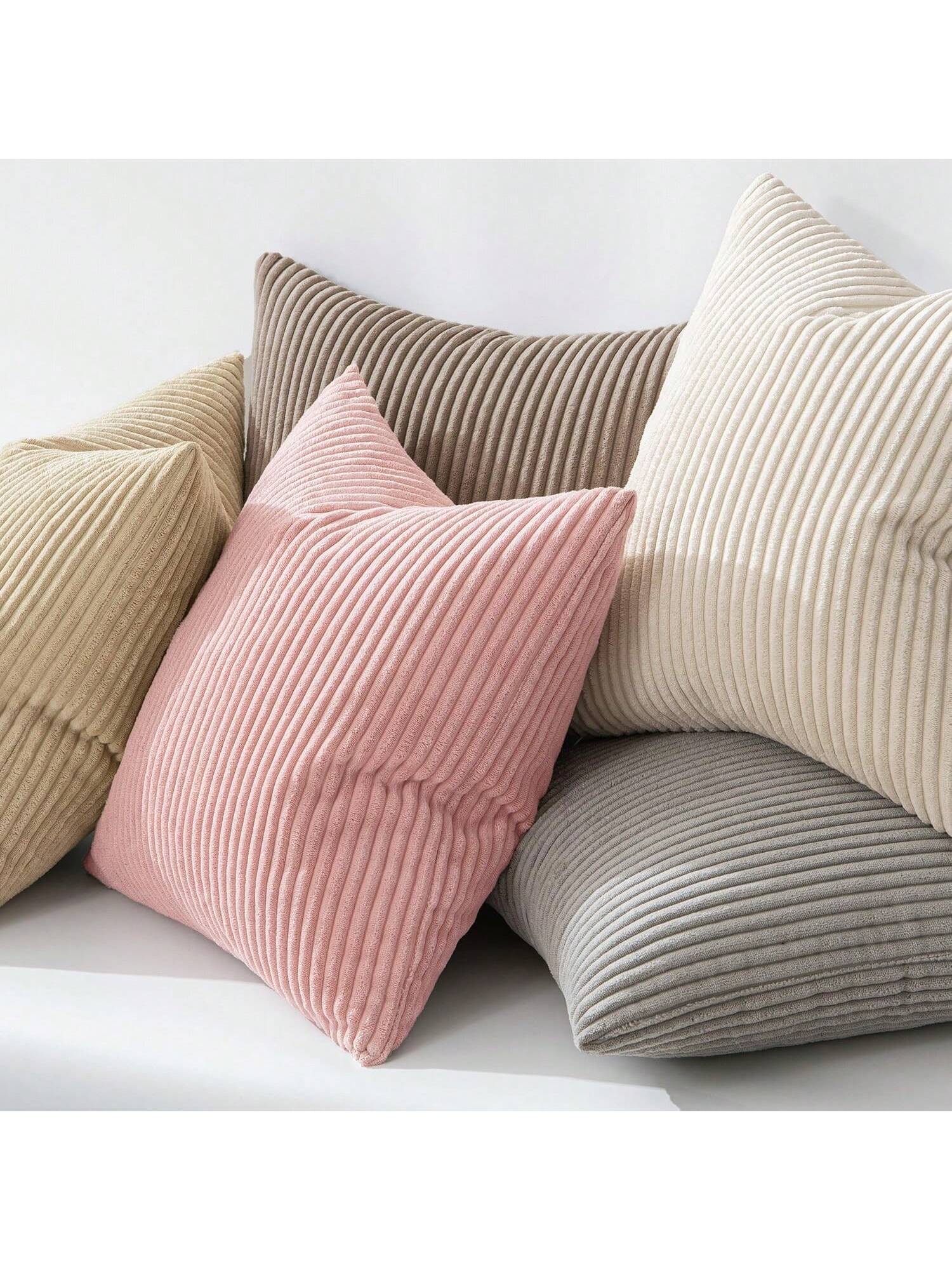 1pc Plain Ribbed Striped Soft Decorative Throw Pillow Case, Square Cushion Cover, Spring Winter Holiday Home Decor, Soft Comfy Striped Fabric, Modern Decor For Sofa, Bedroom, Dorm