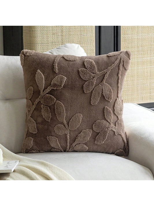 1pc Plush Embossed Square Pillowcase (Without Pillow Core) Simple Style Suitable For Living Room And Bedroom, All Seasons
