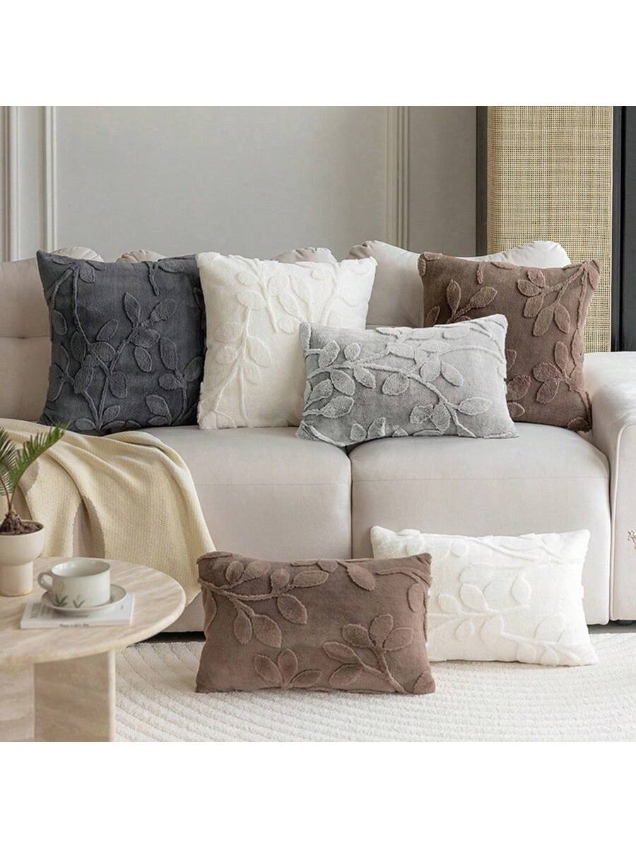 1pc Plush Embossed Square Pillowcase (Without Pillow Core) Simple Style Suitable For Living Room And Bedroom, All Seasons
