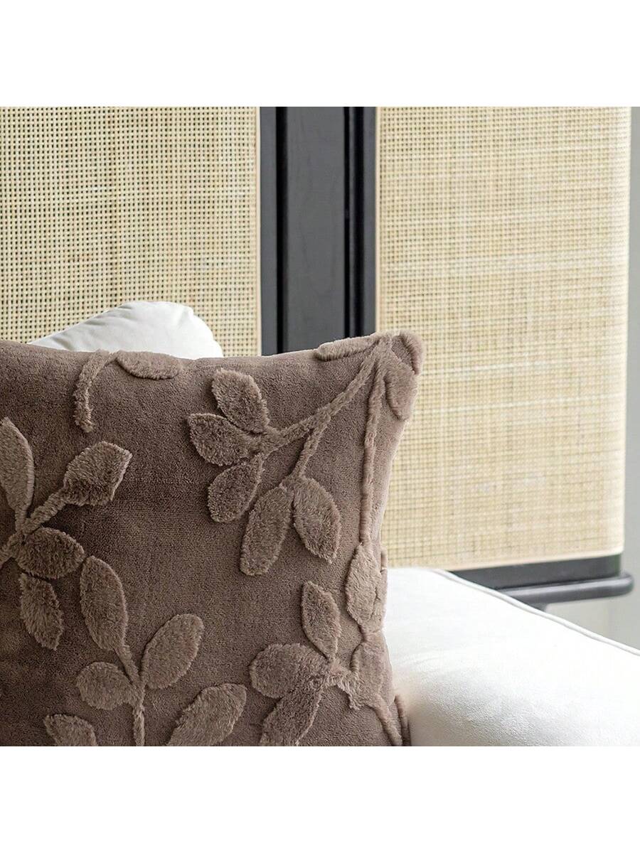 1pc Plush Embossed Square Pillowcase (Without Pillow Core) Simple Style Suitable For Living Room And Bedroom, All Seasons