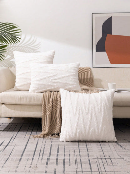 1pc Plush Embossed Square Pillowcase (Without Pillow Core) Simple Style Suitable For Living Room And Bedroom, All Seasons