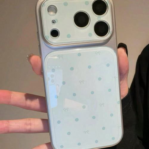 1pc Polka Dot Bow Phone Case Compatible With Apple 17 Pro Max, 16 Pro, 15, 14 Pro, 13, Cute Large Window Design
