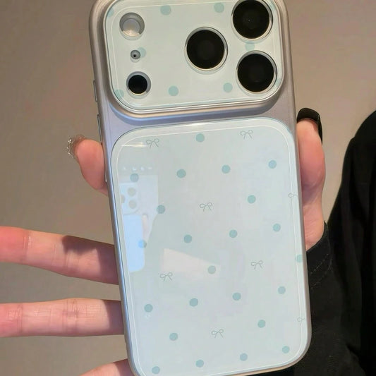 1pc Polka Dot Bow Phone Case Compatible With Apple 17 Pro Max, 16 Pro, 15, 14 Pro, 13, Cute Large Window Design