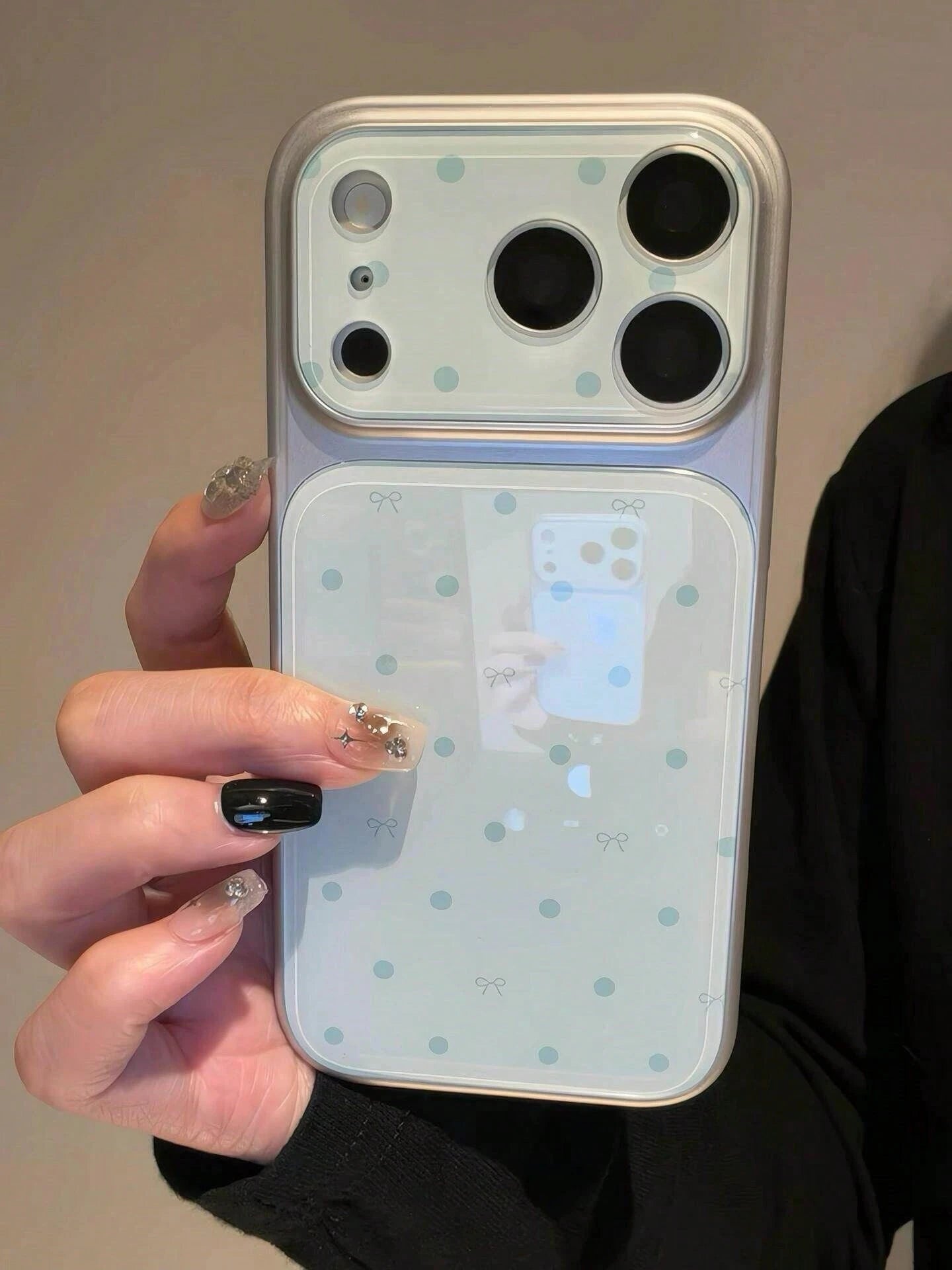 1pc Polka Dot Bow Phone Case Compatible With Apple 17 Pro Max, 16 Pro, 15, 14 Pro, 13, Cute Large Window Design