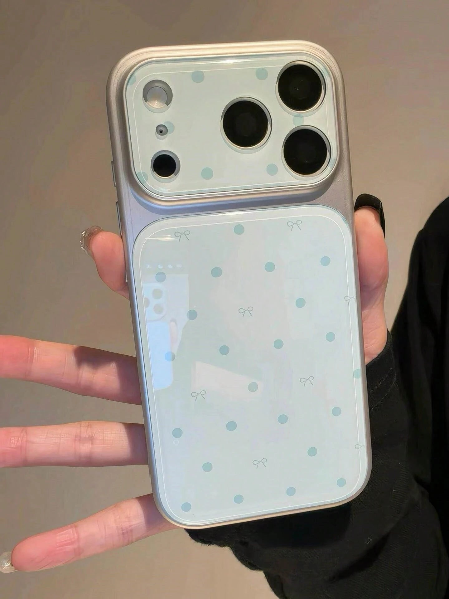 1pc Polka Dot Bow Phone Case Compatible With Apple 17 Pro Max, 16 Pro, 15, 14 Pro, 13, Cute Large Window Design