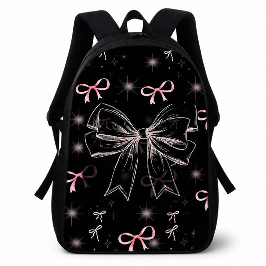 1pc Polyester Backpack Cute Pink Bow Sparkle Graphic Print, Large-Capacity Bookpack With Adjustable Straps And Zipper Compartments For Daily Commute And Travel
