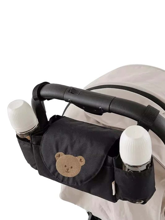 1pc Portable Baby Stroller Hanging Bag With Cartoon Teddy Bear Embroidery Mummy Bag, Baby Stroller Storage Bag, Children's Bed Hanging Storage Basket Bag