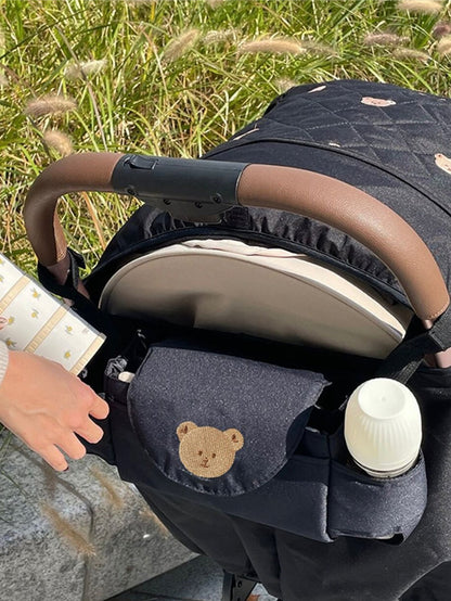 1pc Portable Baby Stroller Hanging Bag With Cartoon Teddy Bear Embroidery Mummy Bag, Baby Stroller Storage Bag, Children's Bed Hanging Storage Basket Bag