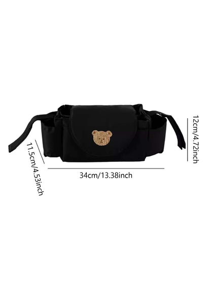 1pc Portable Baby Stroller Hanging Bag With Cartoon Teddy Bear Embroidery Mummy Bag, Baby Stroller Storage Bag, Children's Bed Hanging Storage Basket Bag