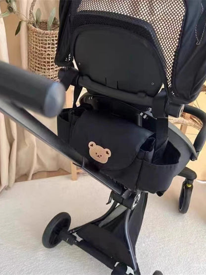 1pc Portable Baby Stroller Hanging Bag With Cartoon Teddy Bear Embroidery Mummy Bag, Baby Stroller Storage Bag, Children's Bed Hanging Storage Basket Bag
