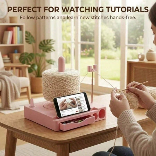 1pc Portable Multifunctional Yarn Winder With Phone Holder, Multifunctional Yarn Bowl With Detachable Spool Holder, Crochet Accessory Storage Box, Traveling Handcraft Yarn Management Tool, Plastic Yar