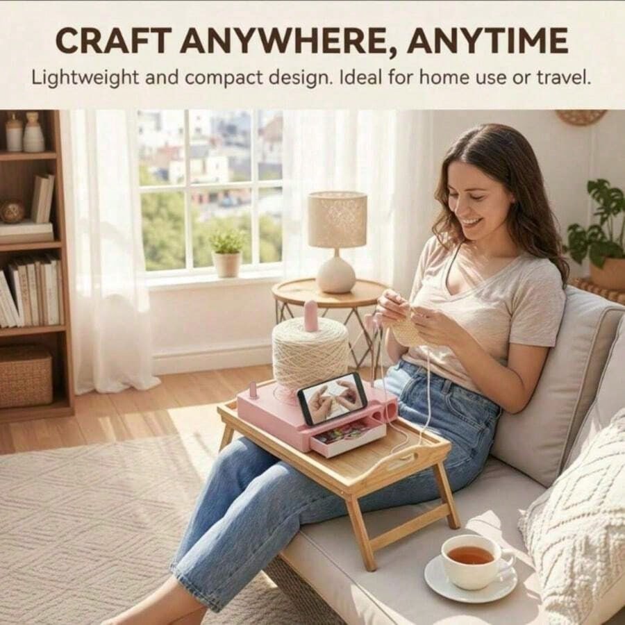 1pc Portable Multifunctional Yarn Winder With Phone Holder, Multifunctional Yarn Bowl With Detachable Spool Holder, Crochet Accessory Storage Box, Traveling Handcraft Yarn Management Tool, Plastic Yar