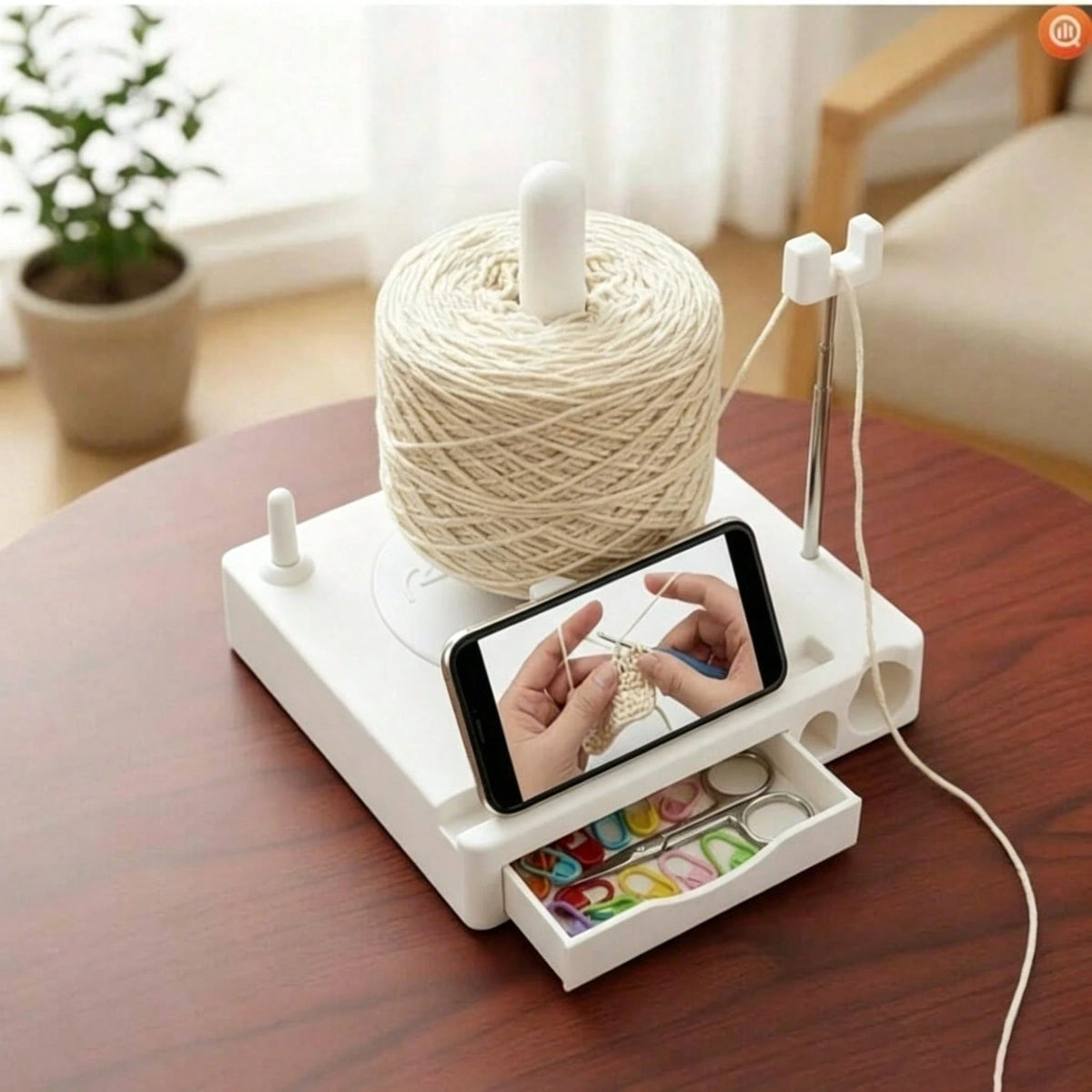 1pc Portable Multifunctional Yarn Winder With Phone Holder, Multifunctional Yarn Bowl With Detachable Spool Holder, Crochet Accessory Storage Box, Traveling Handcraft Yarn Management Tool, Plastic Yar
